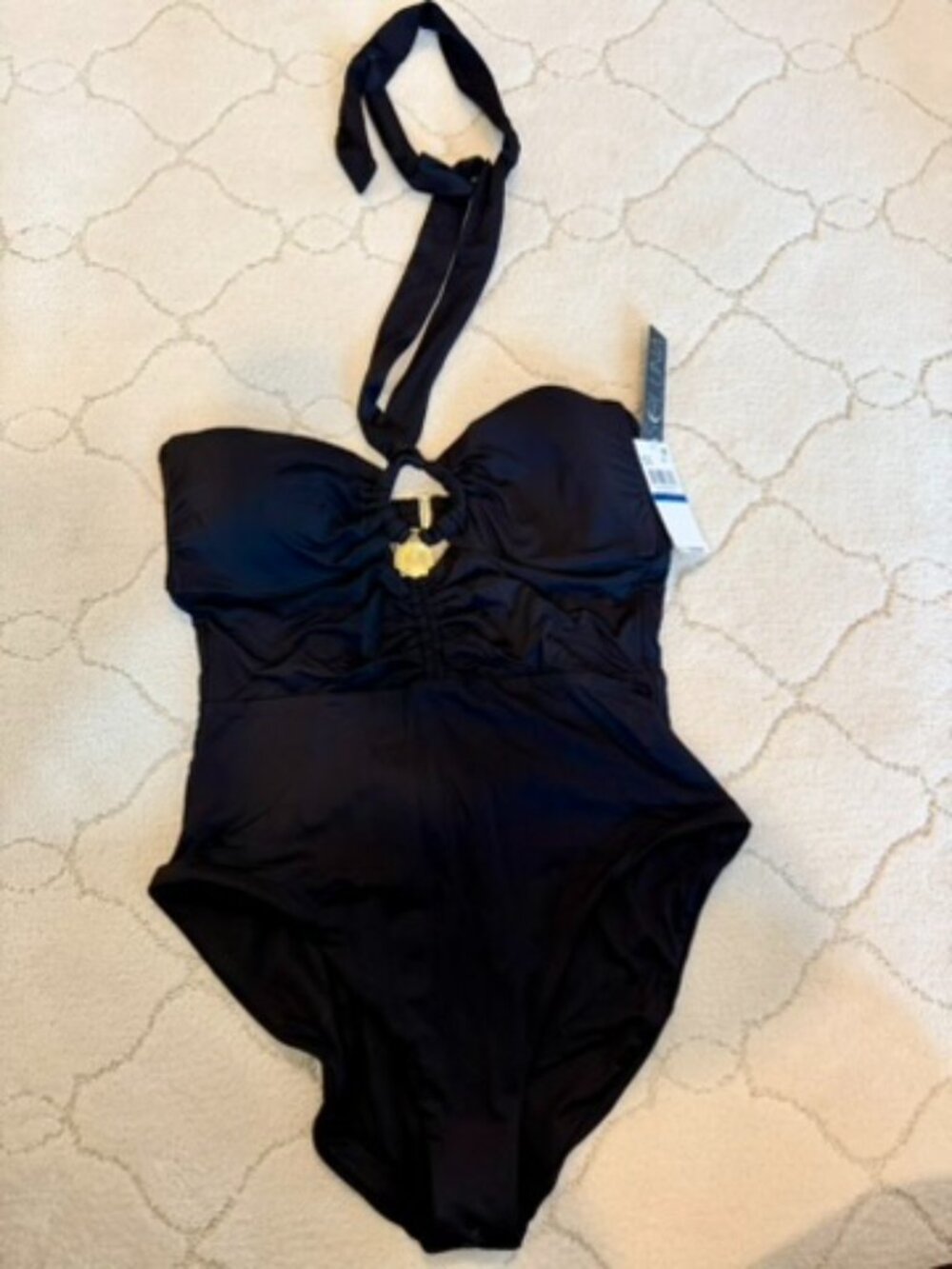 NWT Soluna Swim Multi Way Mailot Black Gold Shell XL